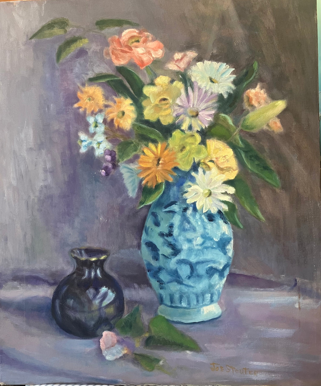 Still Life with Daisies in a Blue Vase